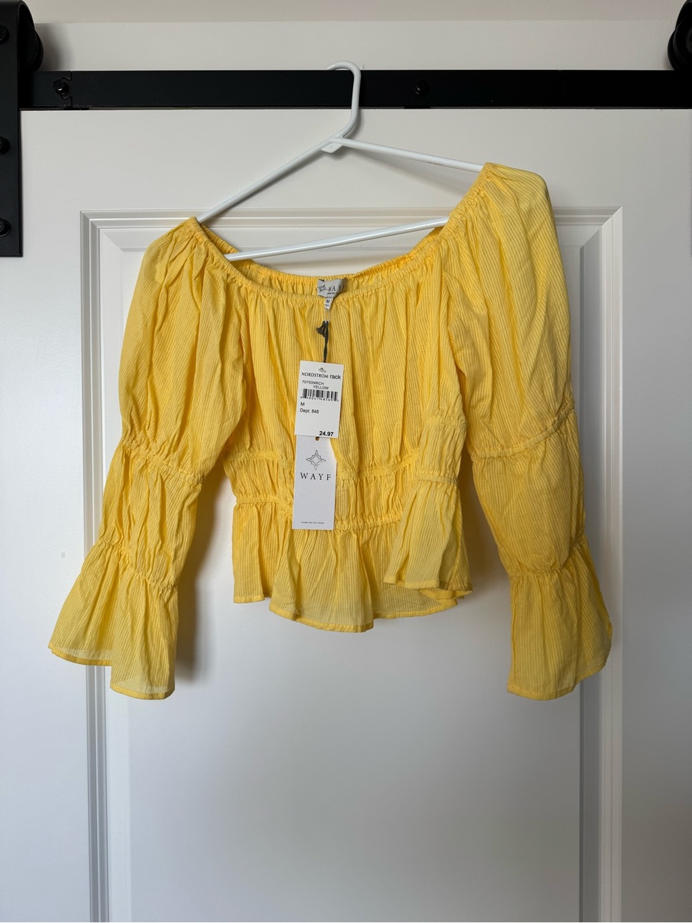 Wayf Yellow Off-Shoulder Ruffle Peasant Top